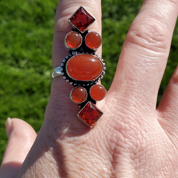 New Carnelian & Garnet 925 Silver Statement Ring. - Picture 3 of 8